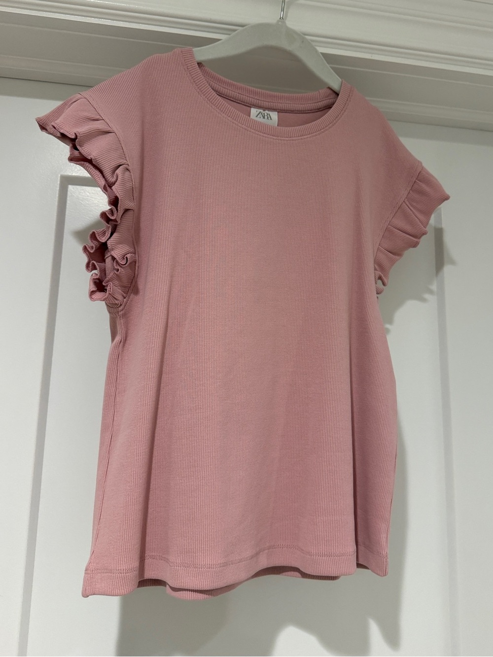 Zara Pink Ruffle Sleeve Short Sleeve Tee